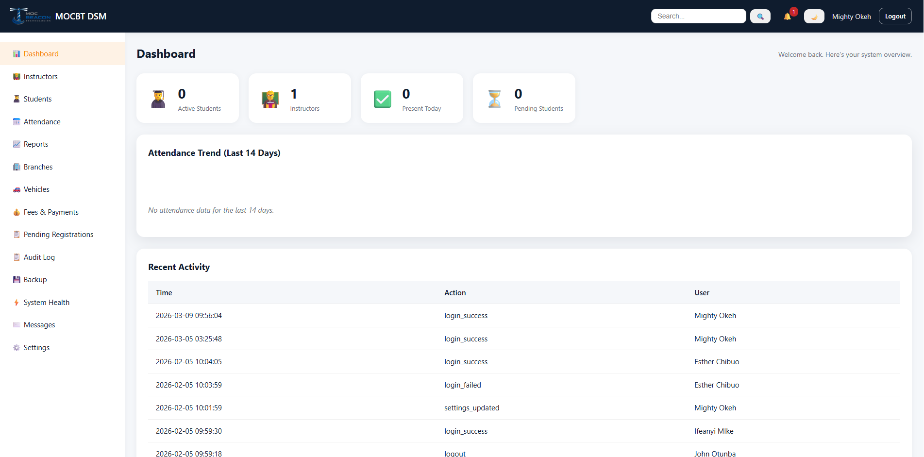 Driving School Student Management System